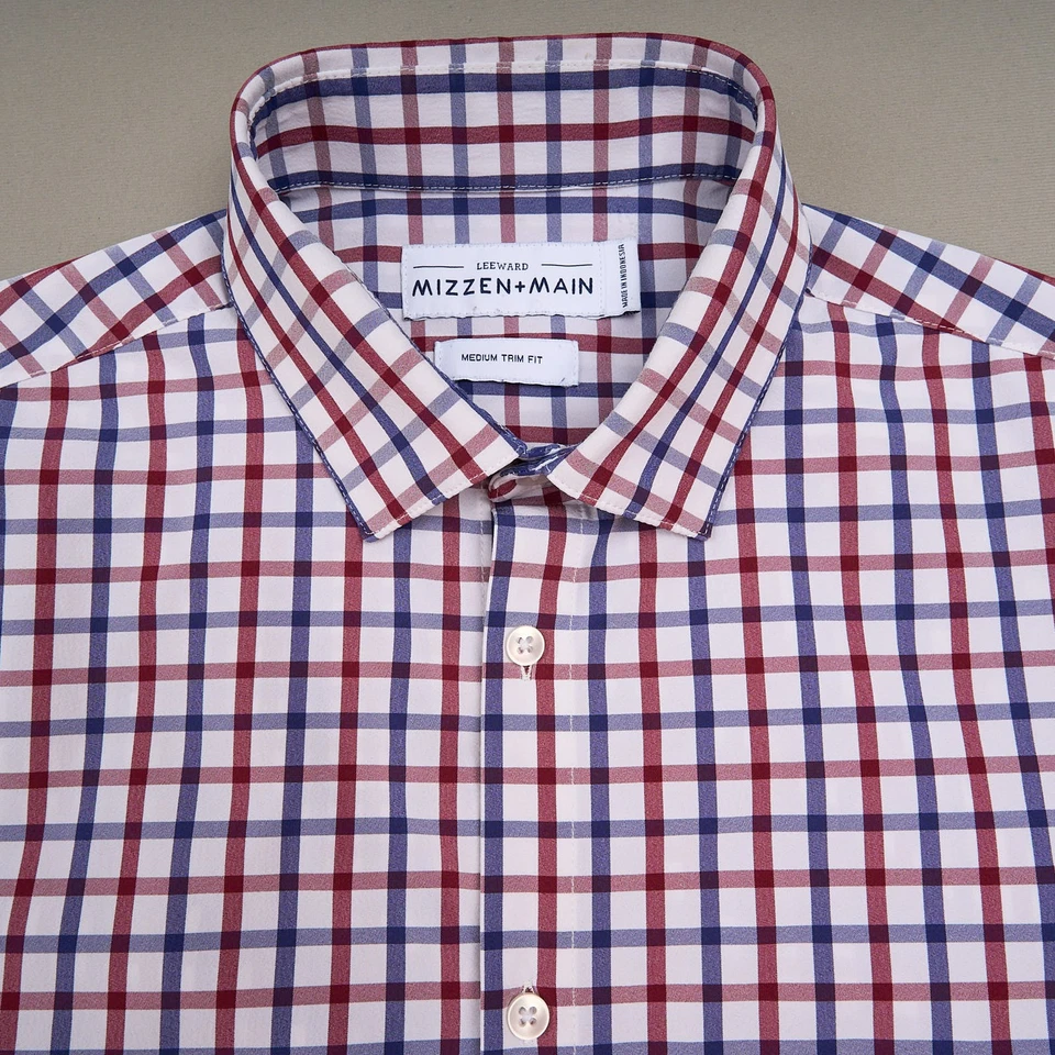 Mizzen + Main Leeward Shirt Mens Medium Trim Fit Red White Blue Button-Up - Image 2 of 4