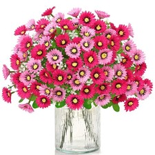 Artificial Mums Flowers for Indoor Outdoors, 3 Bundles Faux Silk Pink Daisy F...