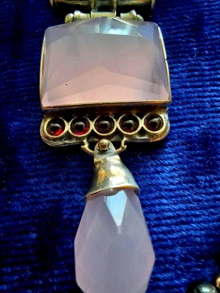 2 X Collar de piedras preciosas de plata de ley cuarzo rosa granate cornalina Foto 4 de 4
