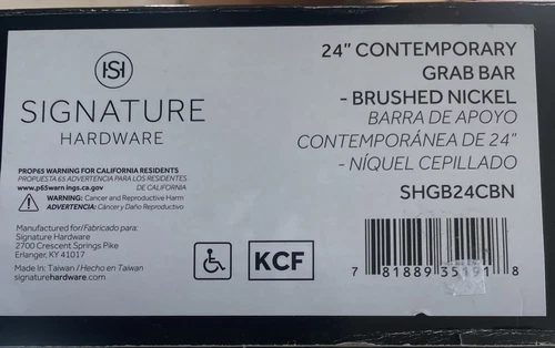 Signature Hardware 450570 Contemporary 24" Grab Bar Brushed Nickel New Free Ship - Picture 2 of 2