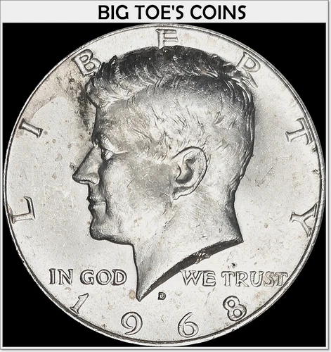 1968-D KENNEDY HALF DOLLAR 40 % SILVER, BEAUTIFUL RARE COIN, FAST SHIPPING