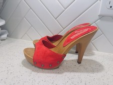 Vintage 1980's Candies Style Platform Sandals Red High Heels Slides Womens 6/37