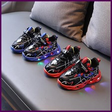 Boys Shoes LED Lights Cartoon Autumn Children's Sports Shoes Leather