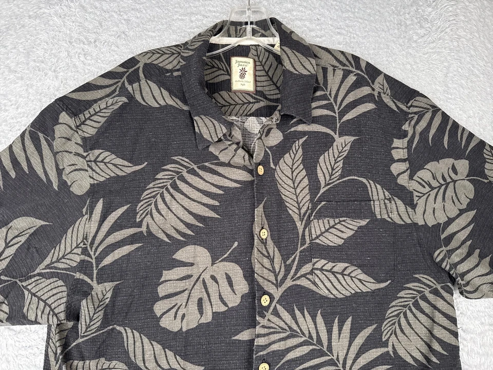 Jamaica Jaxx Shirt Men Extra Large Black Gray Floral 100% Silk Hawaiian READ - Image 4 of 4