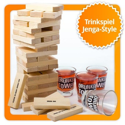 Drunken Tower Tipsy Trinkspiel Partyspiel Gesellschaftsspiel Wackelturm Holz
