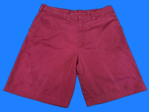 ASHWORTH EZ TECH Golf Shorts Mens 36 Burgundy 100% Cotton Relaxed Fit Flat Linen