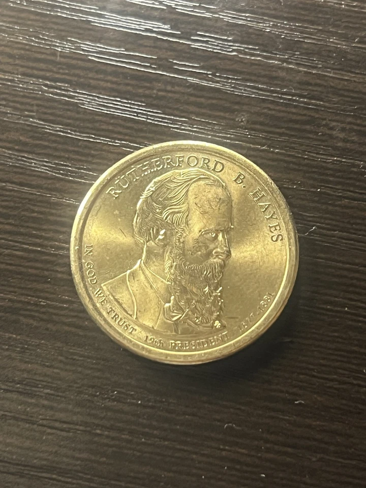 Moneda de 1 dólar presidencial Rutherford B. Hayes color oro 1877-1881 Foto 2 de 3