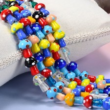 Lampwork Mushroom Glass Beads 13mm 16.5mm Polka Dot Toadstool 13in Strand