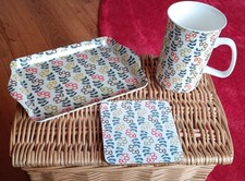 Coffee Mug Coaster Tea Tray Matching Set Orla Kiely Style Tall Cup Flower Leaf