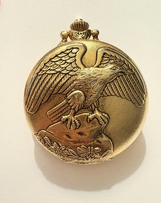 For Parts and Repair Only Pocket Watch Gold Tone With American Eagle