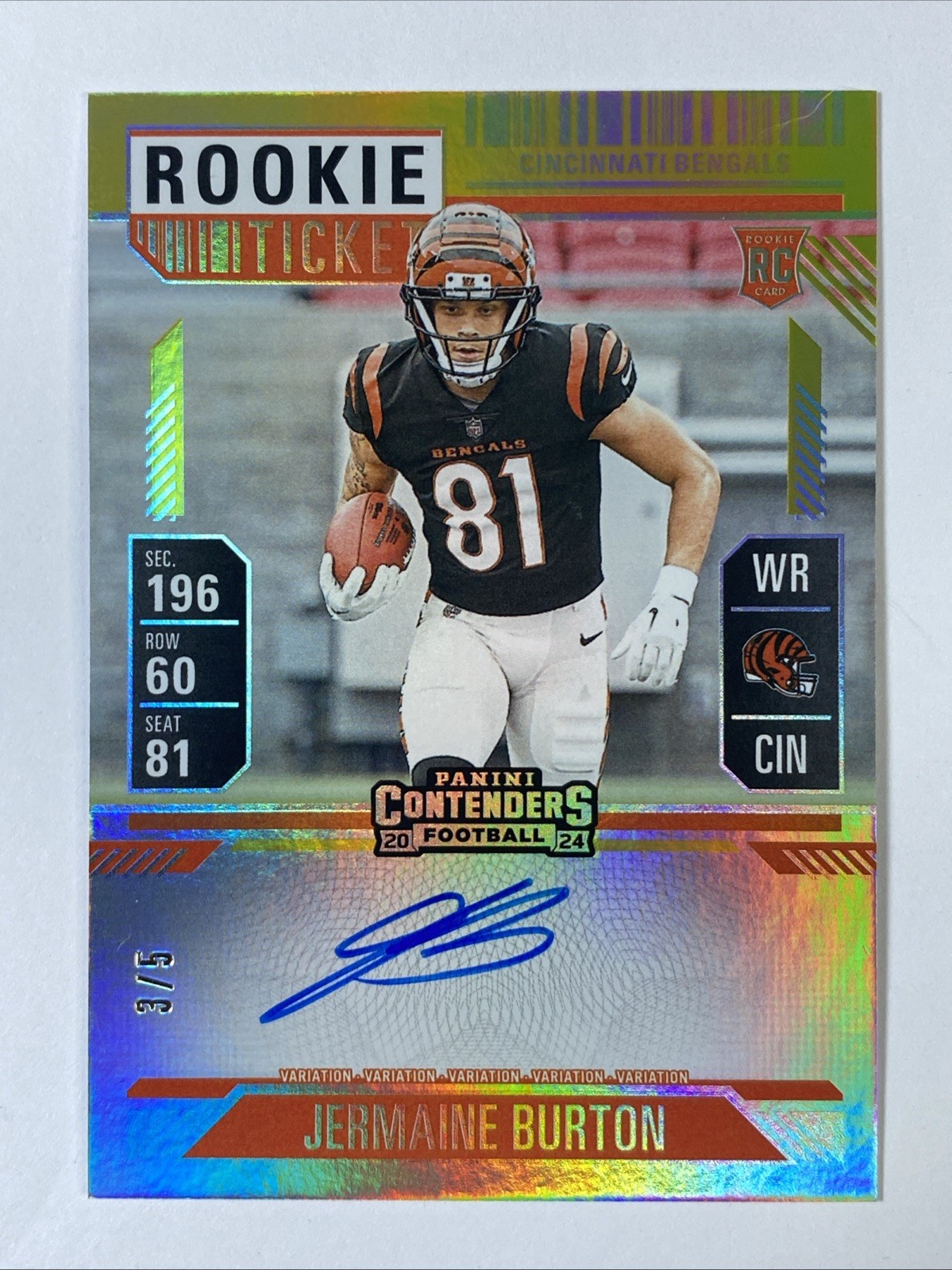 JERMAINE BURTON 2024 Panini Contenders Rookie Ticket Goal Line Auto GOLD #3/5 *h
