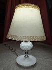 Vintage MCM Hobnail White Milk Glass Boudoir Table Lamp w Shade 10” WORKS Great