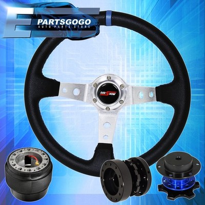 Deep Dish Black Steering Wheel + Extender + Quick Release Hub For 92-96 Prelude