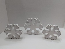 Set of 3 Rustic White Wood Snowflakes Tabletop Christmas Winter Decor