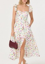 ASTR the Label Wedelia Floral Bustier Print A-Line Midi Dress White Pink XS