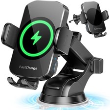 3-in-1 Wireless Car Charger Mount, 15W Fast Charging Auto-Clamping Phone Holder