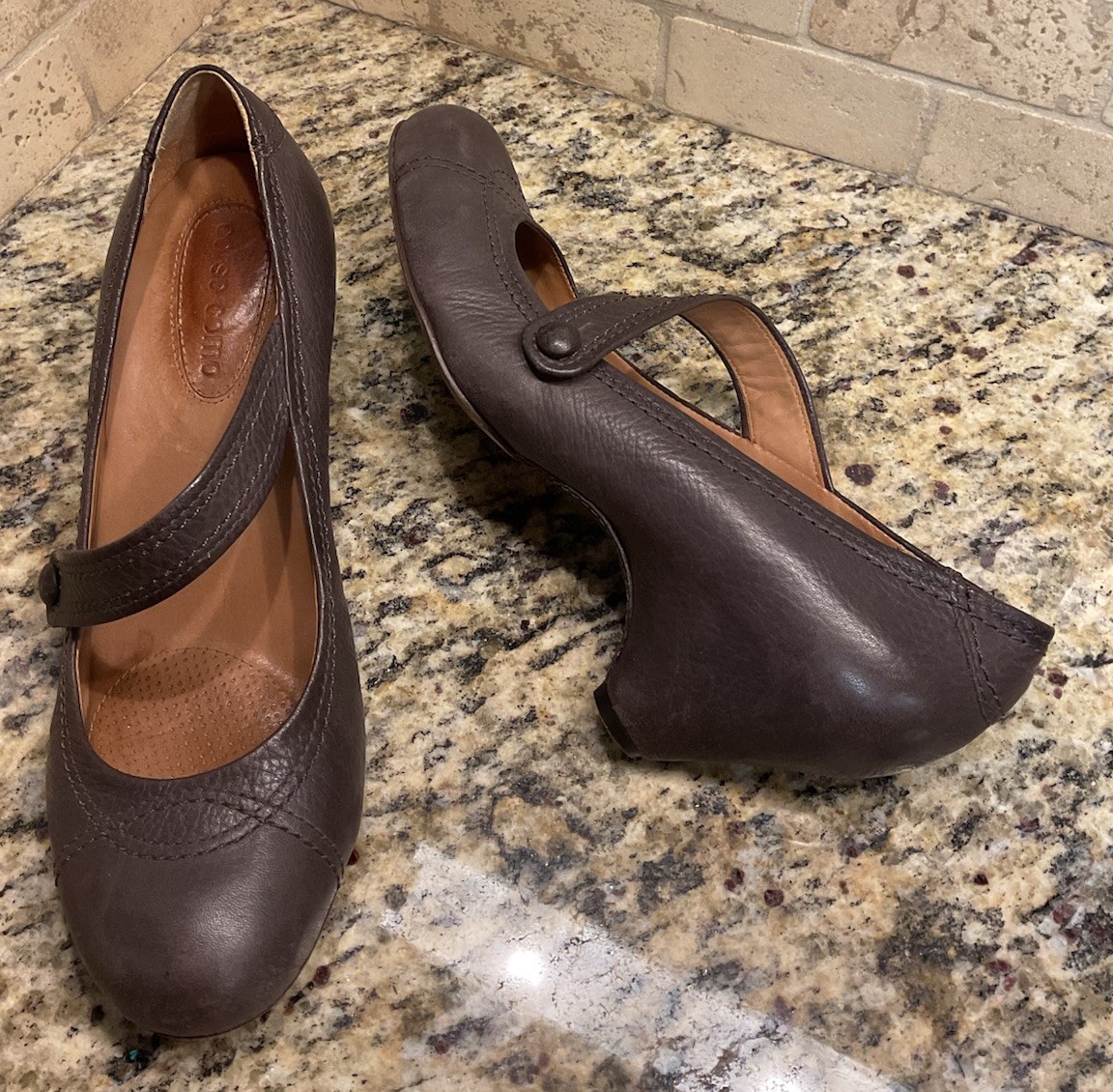 Corso Como Mocha Brown Leather Wrapped Heels Mary Jane Women's 7.5 Shoes
