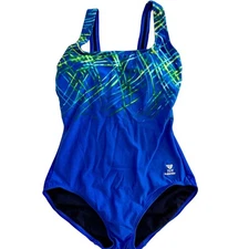 TYR DuraFast Elite STREAMERS Aqua ControlFit 1pc Swimsuit Blue Sz 8 - $80