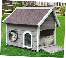 Outdoor Cat House, Feral Cat House Outdoor Weatherproof with Grey Modern