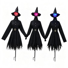 Outdoor Halloween Decorations Set of 3 Light Up Witches Holding Hands Black