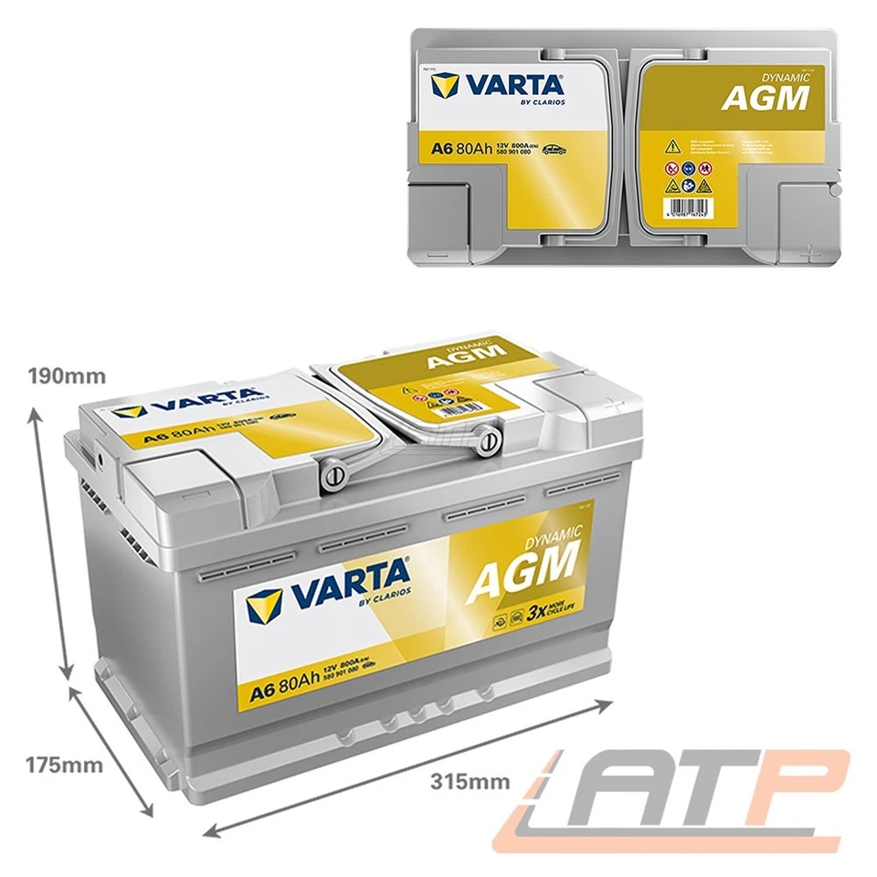 VARTA AUTOBATTERIE 12V 80Ah STARTER 800A STARTER A6 + 10g BATTERIE-POL-FETT - Bild 3 von 4