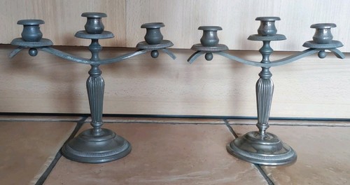 Ancienne Paire De Bougeoir Chandelier Chromé vintage Décoration Intérieur - Imagen 4 de 6