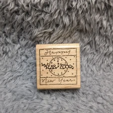 Jrl Design Wood Mounted Rubber Stamp Happy New Year 2000