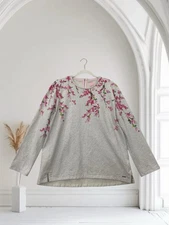 Joules Women’s Clemence Top US Size 14 Gray Pink Floral Back Zipper Soft Knit