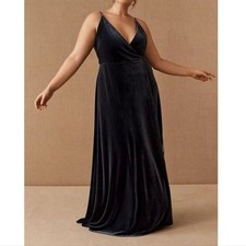 Jenny Yoo Collections dark blue velvet side slit bridesmaid floor length dress