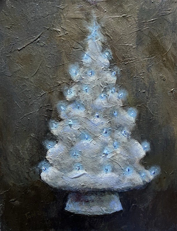 Original Painting by Todd Cox  11x14 Christmas Painting.   White Ceramic Tree.