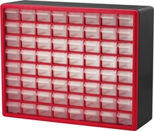 Akro-Mils 64-Drawer Plastic Storage Cabinet, 20" W x 6" D x 64 Drawer, Red