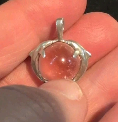 925 Sterling Vintage Pendant Clear Sphere Halo Carved Dolphins Signed G or S?