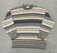 Vintage United Colors of Benetton Sweater Men Medium Wool Fair Isle ITALY Gray