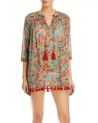 Roller Rabbit Rodez Serafina 100% Cottin Tunic Tassel Trim 3/4 Sleeve Size Large