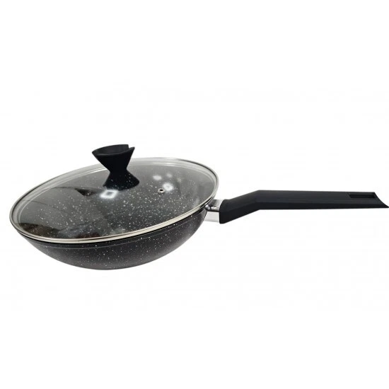 Glass Lid Non-Stick 24cm Induction Marble Coated Forged Aluminium Frying Pan