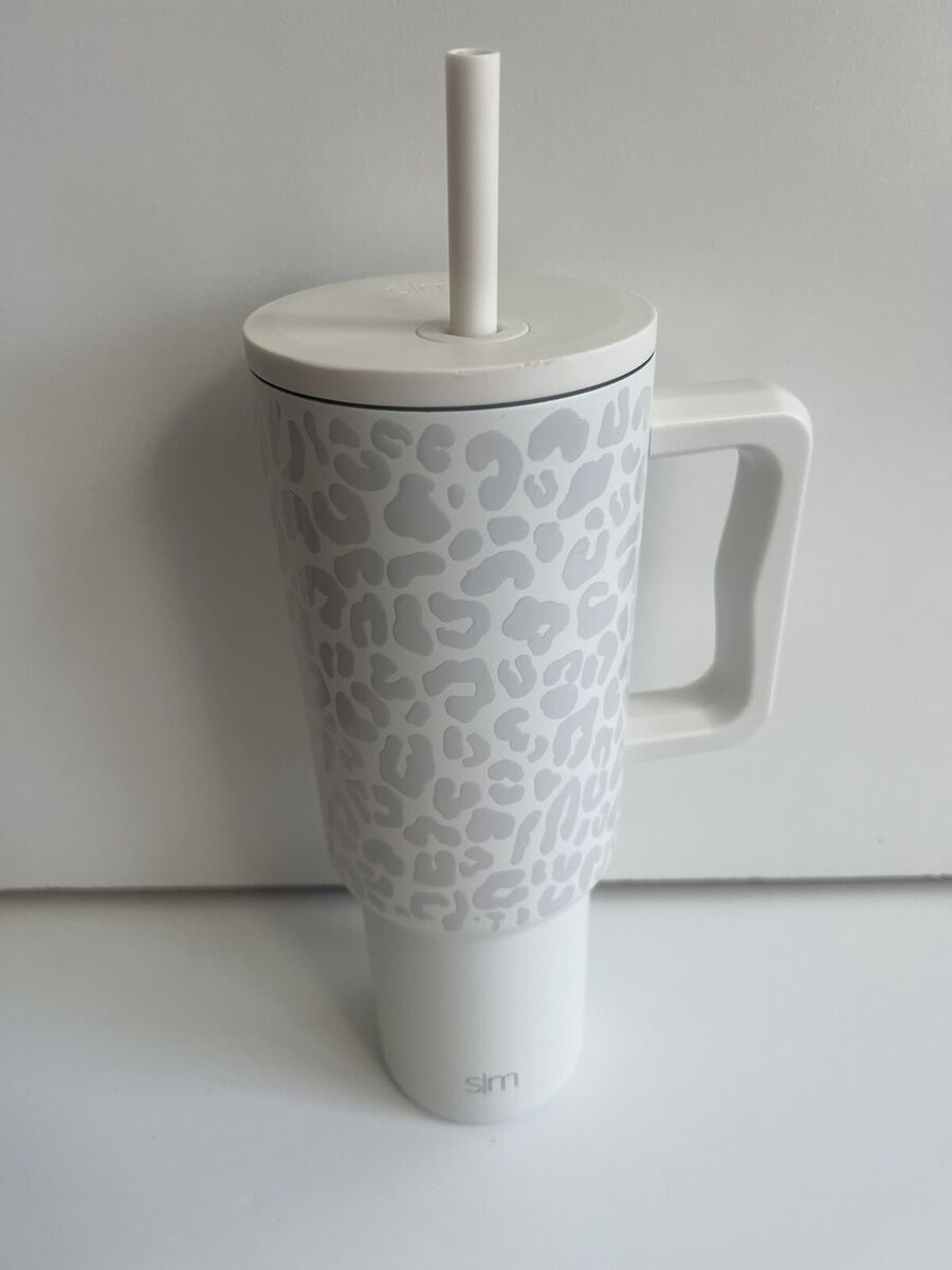 Simple Modern 40 oz Tumbler with Handle and Straw Lid Color Cream Leopard