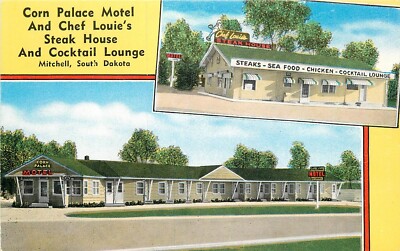Postcard Mitchell South Dakota Corn Palace Motel Steak Cocktail Lounge  22-14363