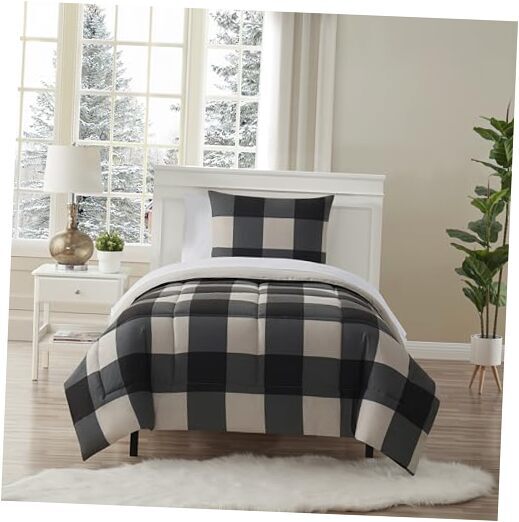 5 Piece Comforter Set Bed in a Bag Buffalo Twin 1 Buffalo Plaid Black/Gray