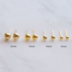 Authentic 4 Sizes Woman 18K Gold Plated Polished Beaded Ball Earring Stud