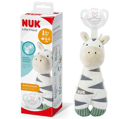 1x NUK Little Friend Kuscheltier&Babyschnuller 0 6 Monate mit integriertem Clip