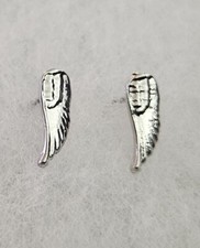 Silver Tone Angel Wing Feather Stud Earrings Post Back