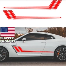 2Pcs 68" Sport Racing Red Side Skirt Door/Fender Hockey Vinyl Sticker Universal