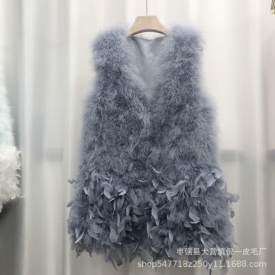 Women Vest Oversized Fur Camisole Furry Turkey Feather Ostrich