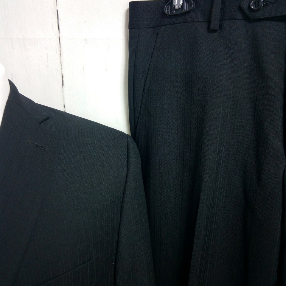 Apt. 9 Modern Fit 42S 2 Button Black Striped 2pc Suit 33x30 Flat Front