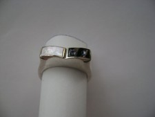 Sterling Silver Genuine Onyx  Mother Of Pearl Stone Band Ring New
