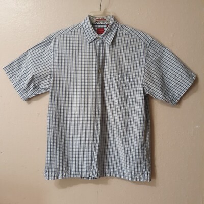 Arrow USA Shirt Men Size M Blue White Plaid Salt Water Cotton Button Up 5170