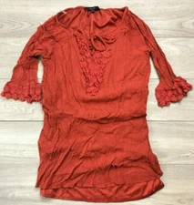 Naif Womens S 3/4 Sleeve Rust Shirt Blouse Embroidered