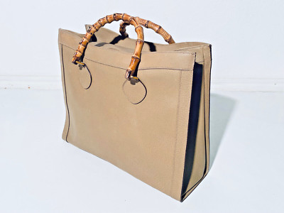 Vintage Gucci Bamboo  Diana  XXL Leather Handbag Shopper Top Handle Bag in Beige