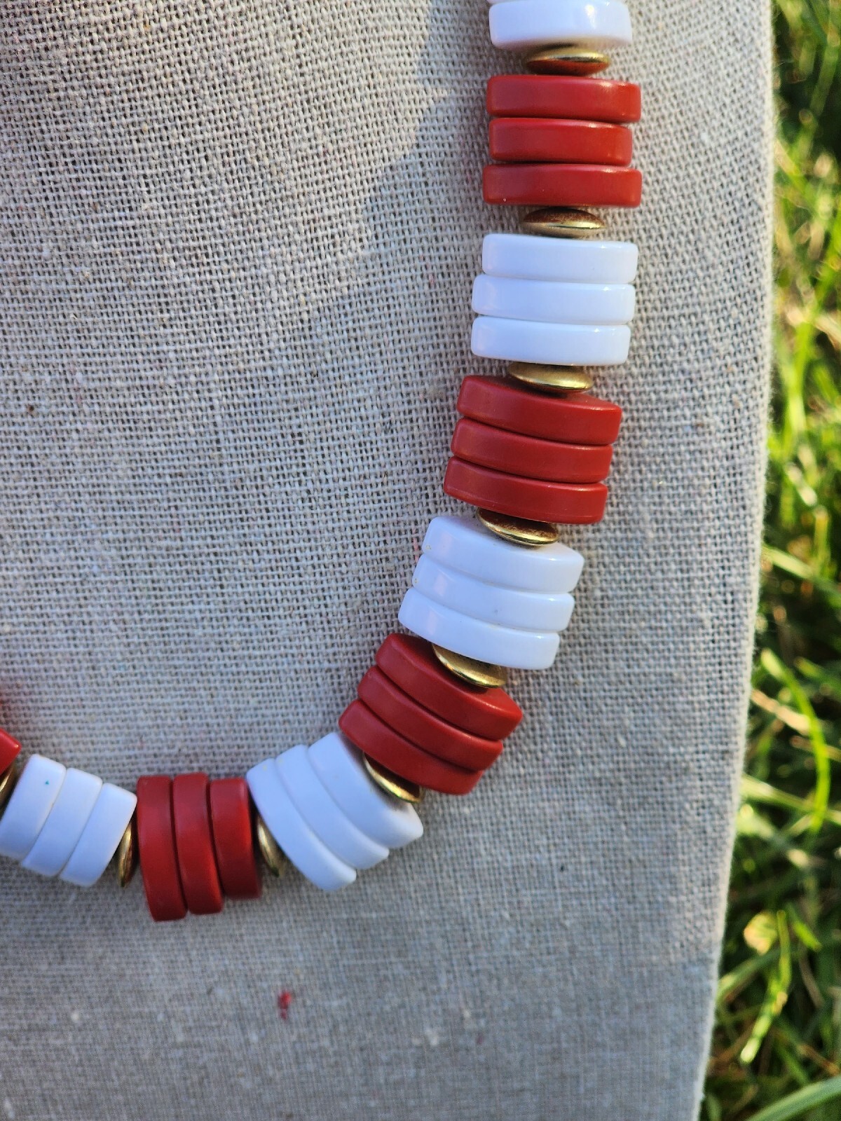 Vintage Set WHITE & RED Rectangular Shape Tile Ne… - image 8