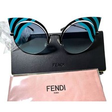 New Fendi Womens Blue Retro Cats Eye Metal Frames Tinted Sunglasses With Case